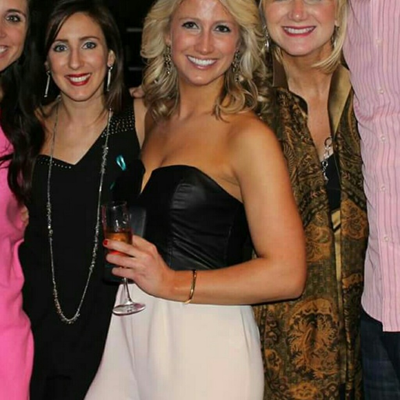 Straplesa Faux Leather Jumpsuit w/Ivory pants - Picture 2 of 4